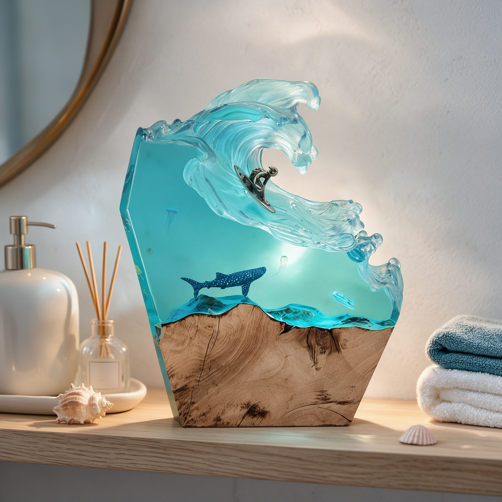 Ocean Wave Resin Lamp – Coastal LED Night Light
