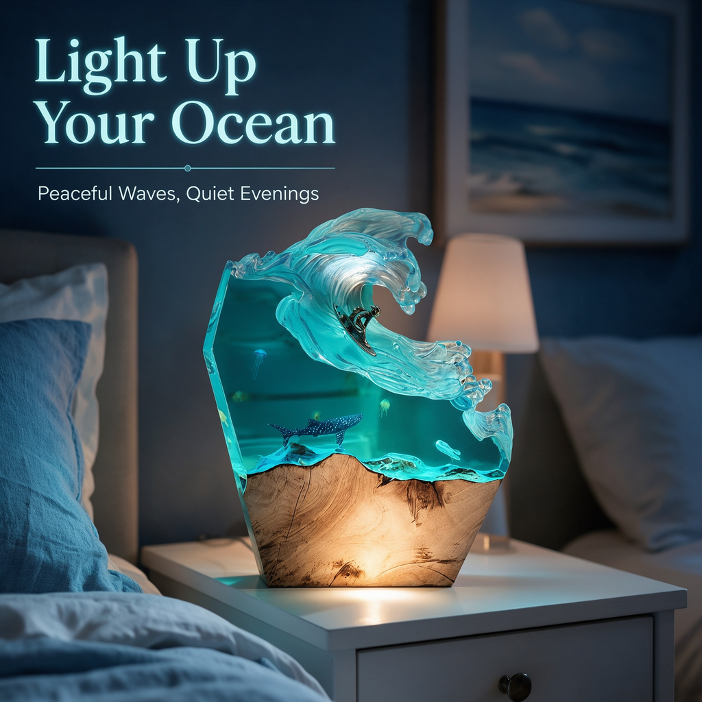 Ocean Wave Resin Lamp – Coastal LED Night Light
