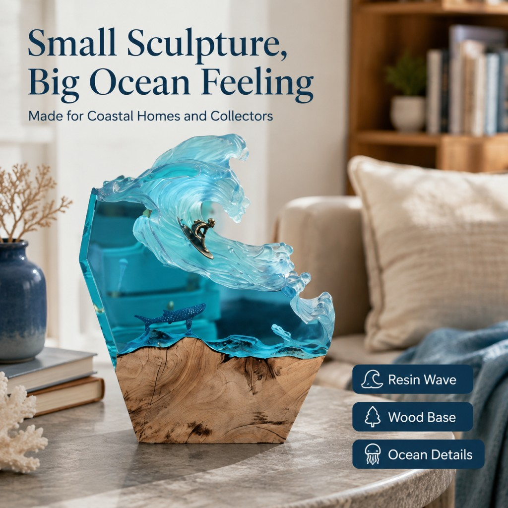Ocean Wave Resin Lamp – Coastal LED Night Light