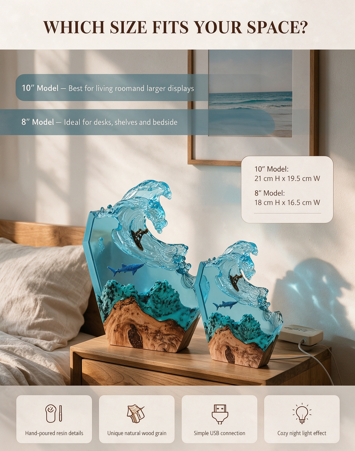 Ocean Wave Resin Lamp – Coastal LED Night Light