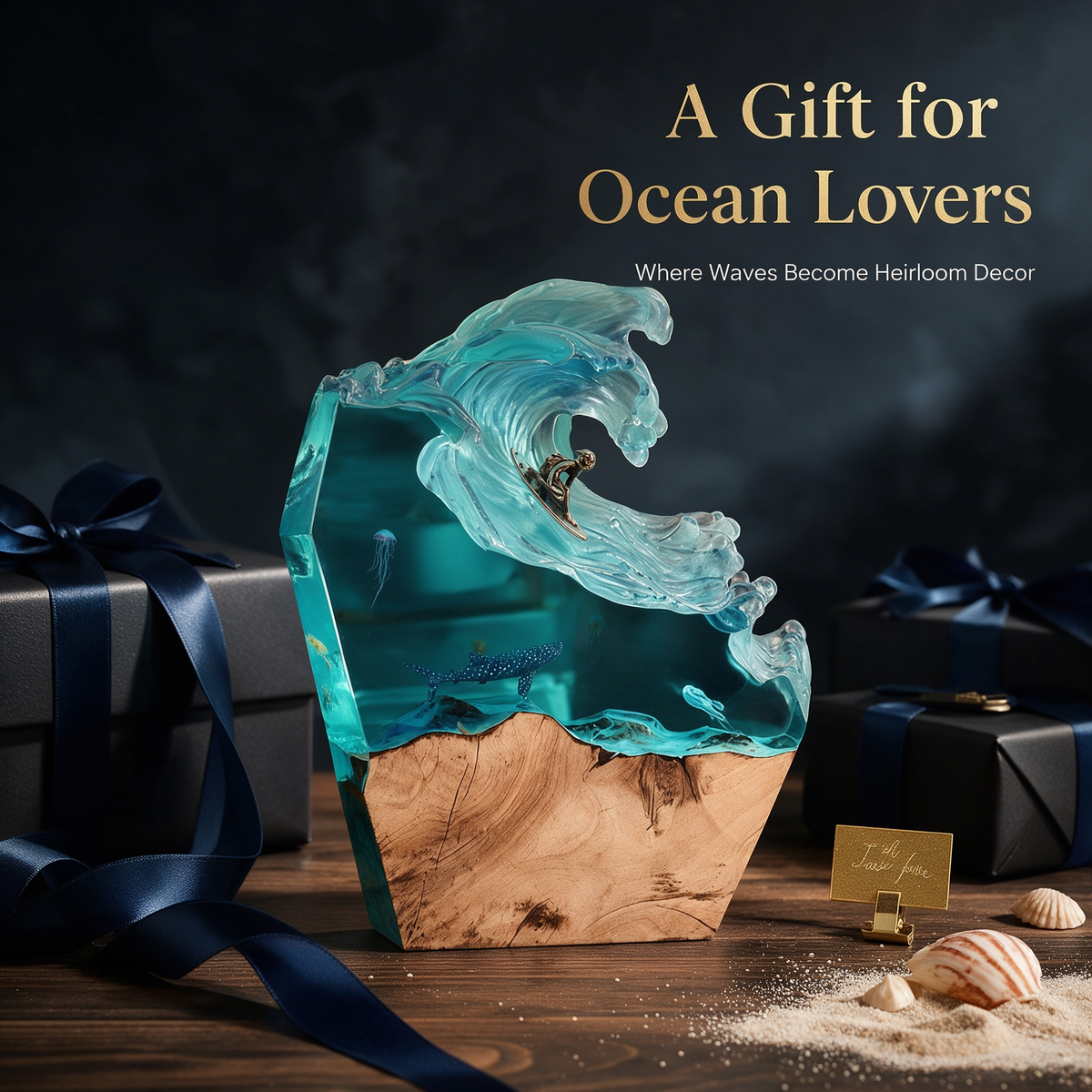 Ocean Wave Resin Lamp – Coastal LED Night Light