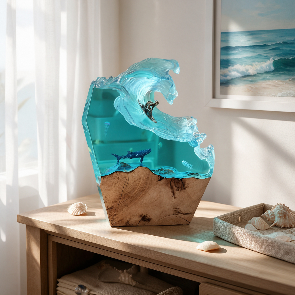 Ocean Wave Resin Lamp – Coastal LED Night Light