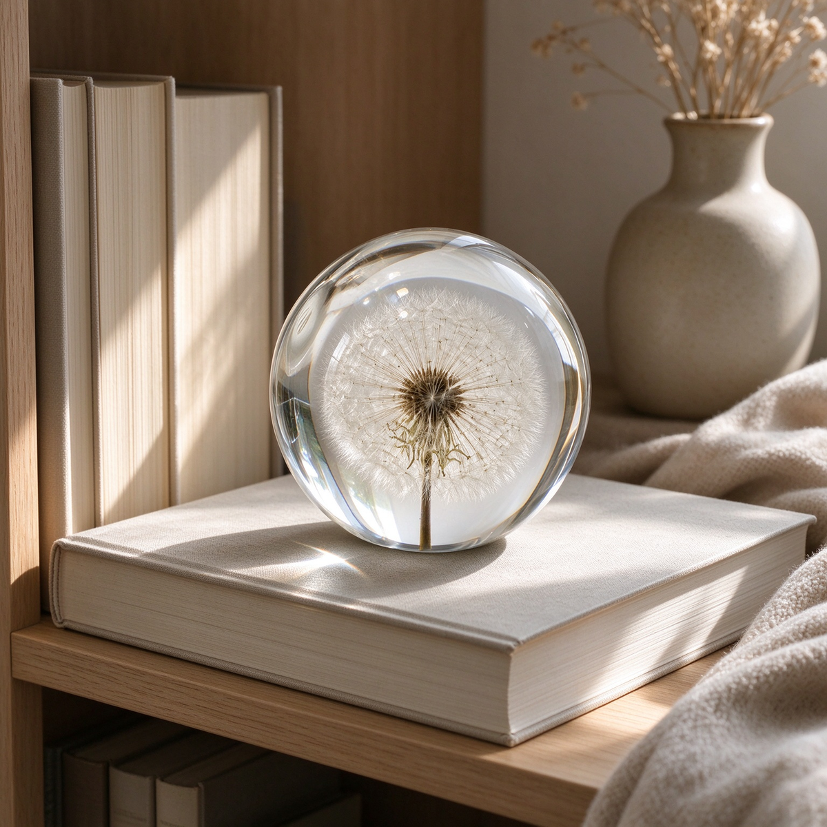 Dandelion flower preserved in clear resin