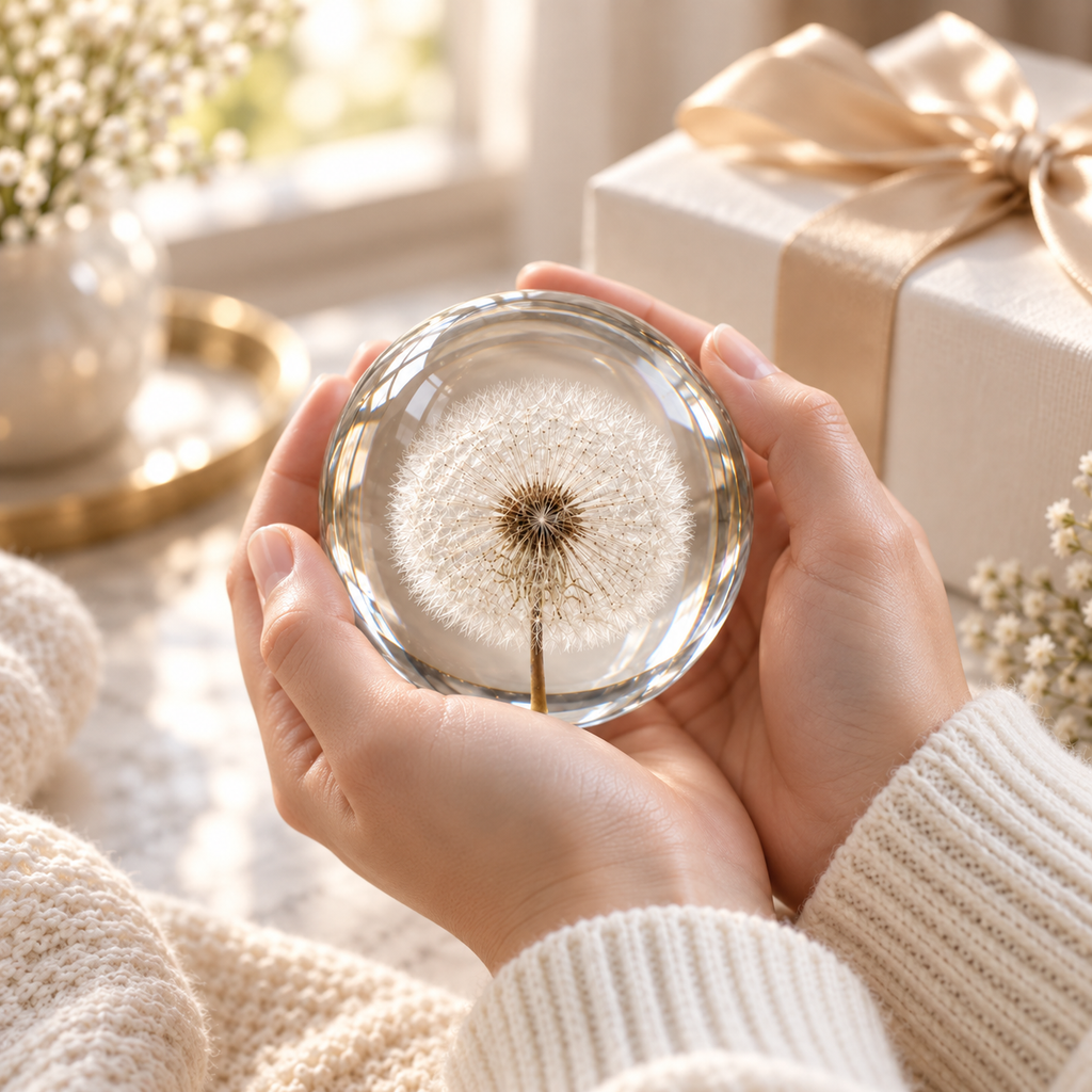 Dandelion Resin Crystal Ball – Real Flower Keepsake & Home Decor