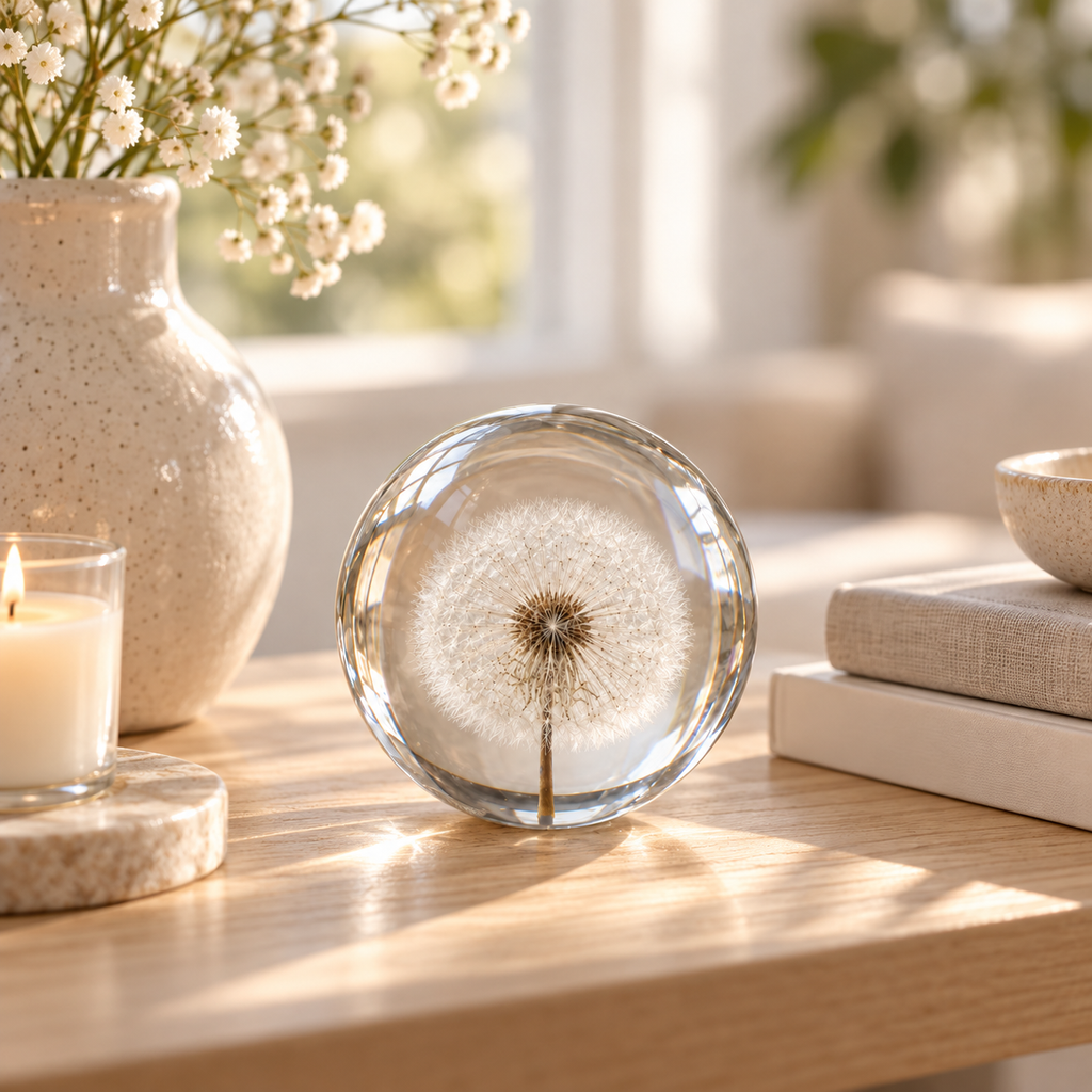 Dandelion Resin Crystal Ball – Real Flower Keepsake & Home Decor