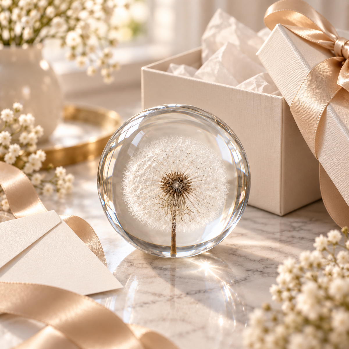 Real dandelion resin crystal ball paperweight