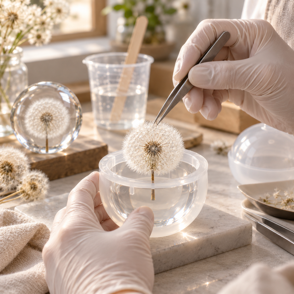 Dandelion Resin Crystal Ball – Real Flower Keepsake & Home Decor