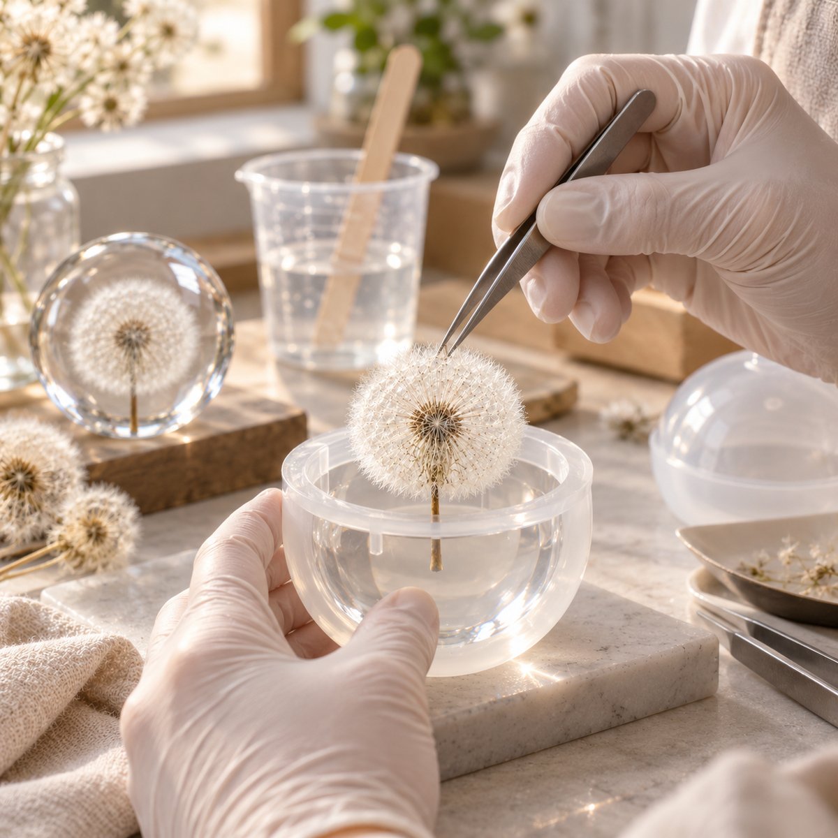 Dandelion Resin Crystal Ball – Real Flower Keepsake & Home Decor